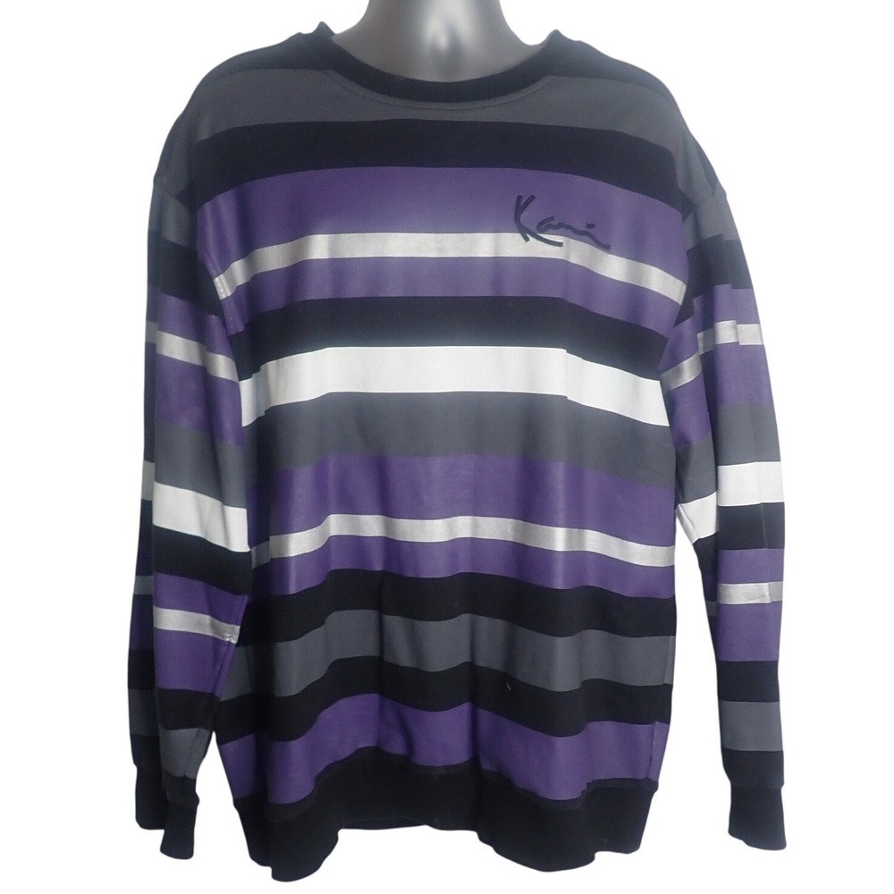 Karl Kani Striped Sweatshirt‎ XXL Purple Black Gray White Long Sleeve Pullover